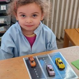 MS : la course des voitures : placer des voitures sur un circuit selon un shéma pour dire qui est en premier, en second, en dernier. Cela permet de travailler le côté ordinal des nombres.